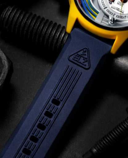 Blue Embossed Rubber Strap // Silver buckle