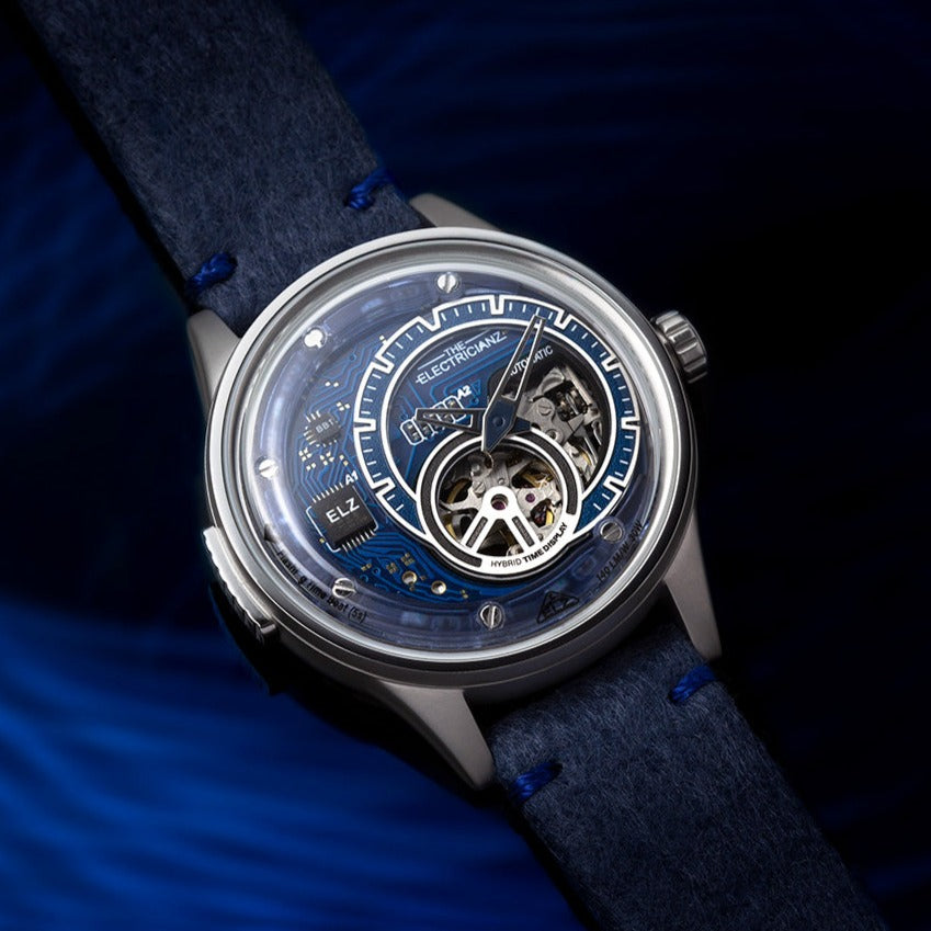 Blue Felt and Calfskin (Leather) Strap // Silver buckle
